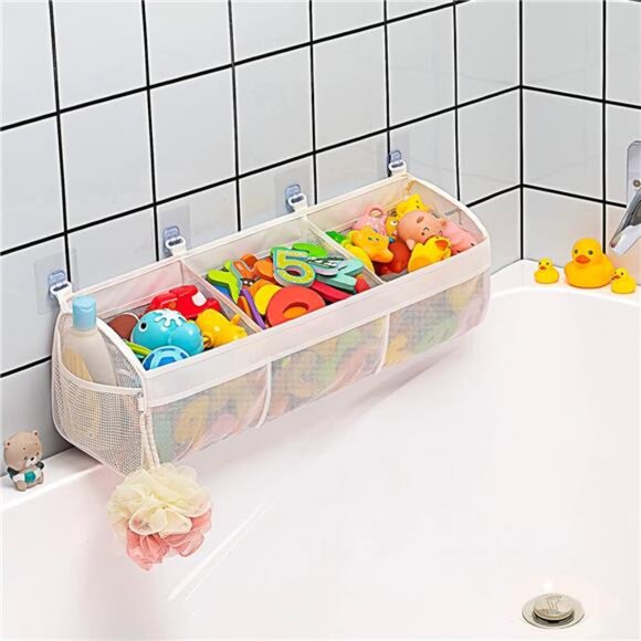 3 Compartment Horizontal Large Openings Bath Toy Organizer for Tub, Toy Storage - Picture 1 of 7
